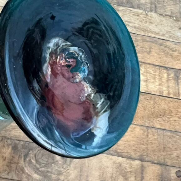 Blue & Green Goblet Wine Glasses Set of 3 Handblown Bubbles Mexico - Picture 13 of 15